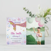 Roze Glitter Zeemeermin Verjaardag Uitnodiging (Staand voorkant)