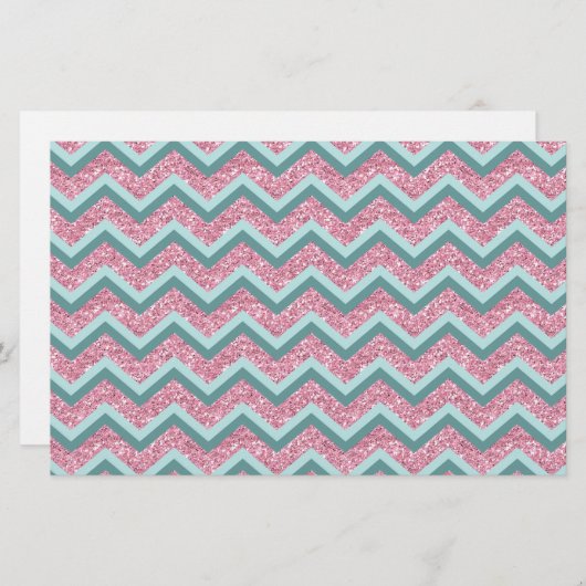 Roze Glitter ZigZag Patroon Briefpapier (Voorkant / Achterkant)