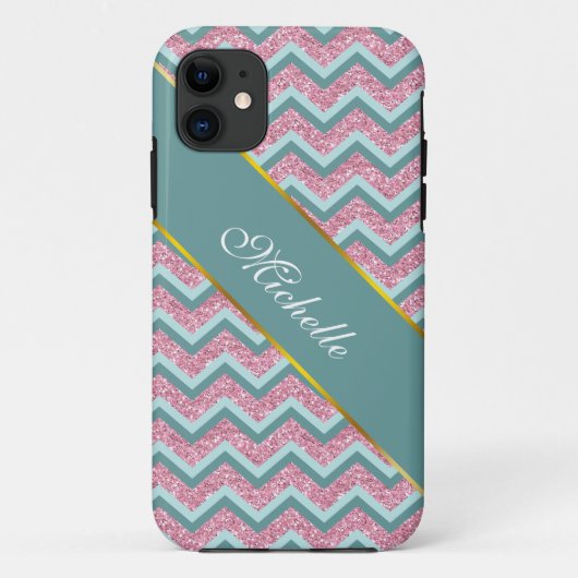 Roze Glitter ZigZag Patroon Case-Mate iPhone Case (Achterkant)