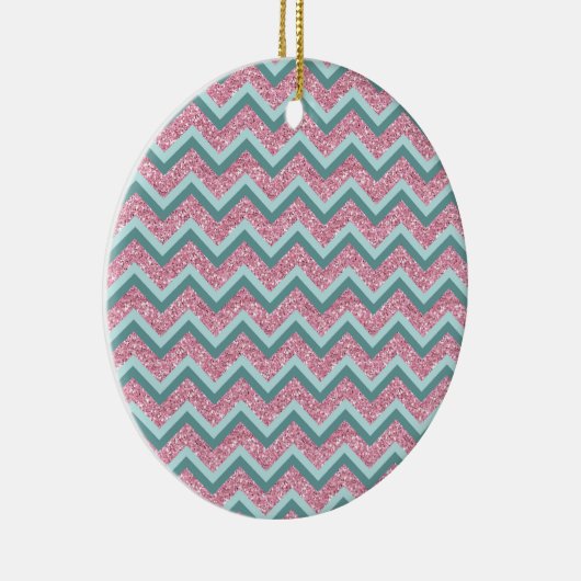 Roze Glitter ZigZag Patroon Keramisch Ornament (Rechts)