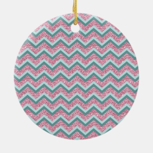 Roze Glitter ZigZag Patroon Keramisch Ornament (Achterkant)