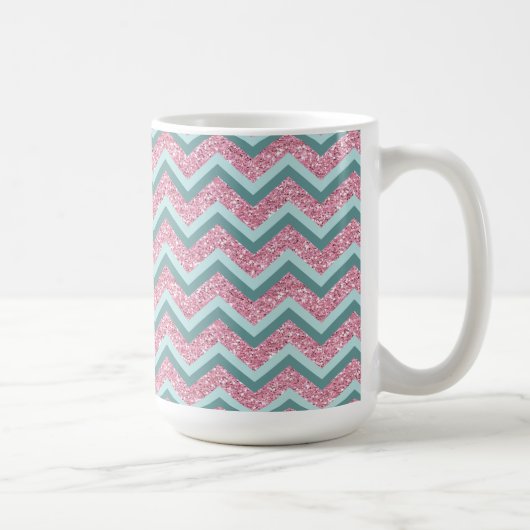 Roze Glitter ZigZag Patroon Koffiemok (Rechts)