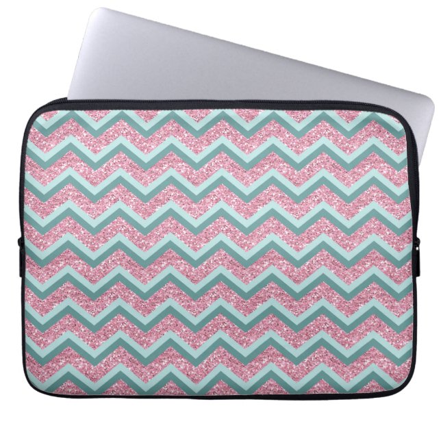 Roze Glitter ZigZag Patroon Laptop Sleeve (Voorkant)
