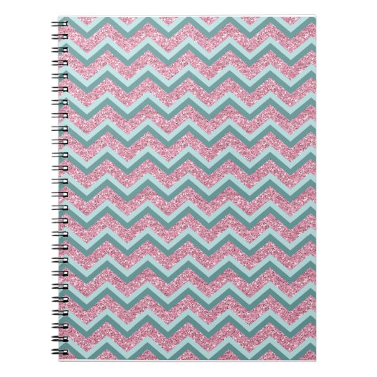 Roze Glitter ZigZag Patroon Notitieboek (Voorkant)