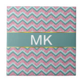 Roze Glitter ZigZag Patroon Tegeltje (Voorkant)