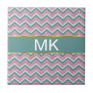 Roze Glitter ZigZag Patroon Tegeltje