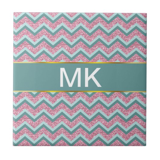 Roze Glitter ZigZag Patroon Tegeltje (Voorkant)