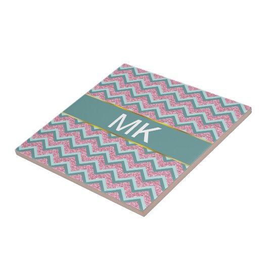 Roze Glitter ZigZag Patroon Tegeltje (Zijkant)