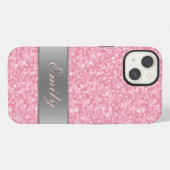 Roze Glitter Zilveren Gradiënt Accenten Monogram iPhone Hoesje (Achterkant horizontaal)