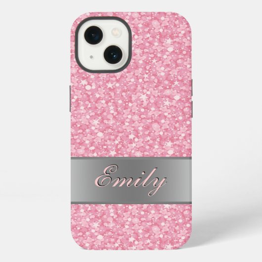 Roze Glitter Zilveren Gradiënt Accenten Monogram iPhone Hoesje (Achterkant)