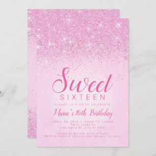 Roze glitter, zoete 16 uitnodigingen