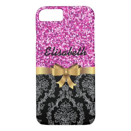 ROZE GLITTER ZWART DAMASKUS GOUDEN BOOG MONOGRAM Case-Mate iPhone CASE (Achterkant)