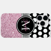Roze Glitter Zwart en Wit Stippen Monogram Case-Mate iPhone Case (Achterkant (horizontaal))