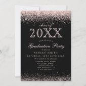 Roze Glitter Zwart Foto Afstuderen Kaart (Voorkant)