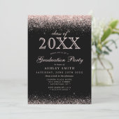 Roze Glitter Zwart Foto Afstuderen Kaart (Staand voorkant)