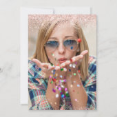 Roze Glitter Zwart Foto Afstuderen Kaart (Achterkant)