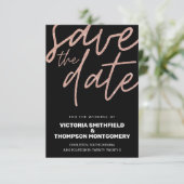 Roze Glitter Zwart Trendy Elegant Huwelijk Save The Date (Staand voorkant)