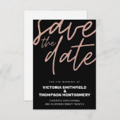 Roze Glitter Zwart Trendy Elegant Huwelijk Save The Date (Voorkant / Achterkant)