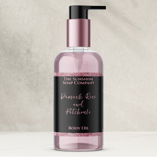 Roze glitter & zwarte cosmetica fles label