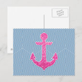 Roze glitteranker blauw chevron briefkaart (Voorkant / Achterkant)