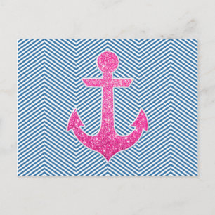 Roze glitteranker blauw chevron briefkaart