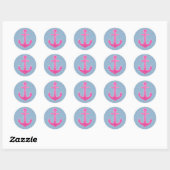 Roze glitteranker blauw chevron ronde sticker (Vel)