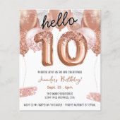 Roze Glitterballonnen 10e verjaardagsfeestje (Voorkant)