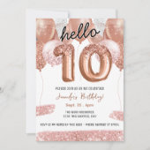 Roze Glitterballonnen 10e verjaardagsfeestje Kaart (Voorkant)