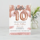 Roze Glitterballonnen 10e verjaardagsfeestje Kaart (Staand voorkant)