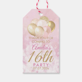 Roze Glitterballonnen 16e Verjaardagscadeau Labels Cadeaulabel