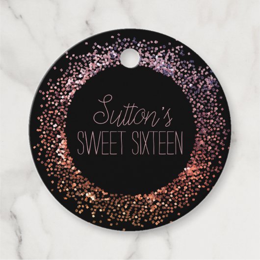 Roze glittercirkel bedankjes labels (Voorkant)
