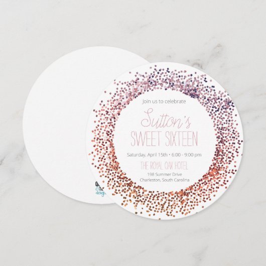 Roze glittercirkel kaart (Voorkant / Achterkant)