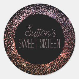 Roze glittercirkel ronde sticker