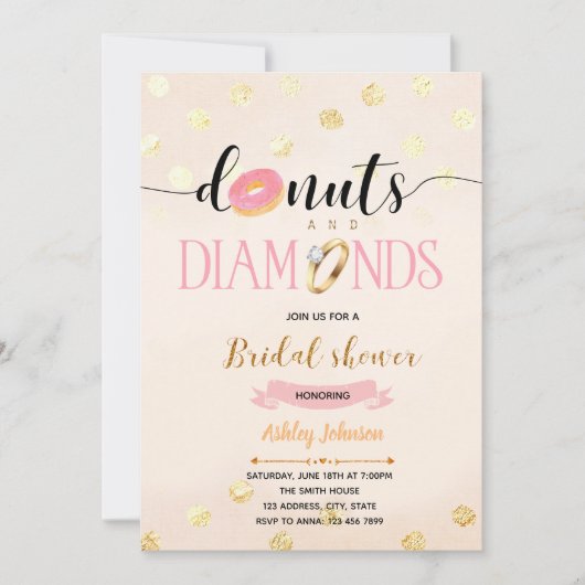 Roze glitterdonuts en diamantuitnodiging kaart (Voorkant)