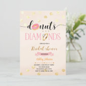 Roze glitterdonuts en diamantuitnodiging kaart (Staand voorkant)