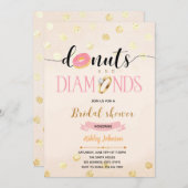 Roze glitterdonuts en diamantuitnodiging kaart (Voorkant / Achterkant)