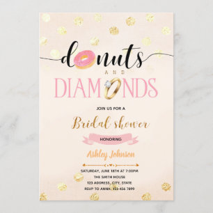 Roze glitterdonuts en diamantuitnodiging kaart