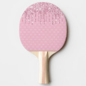 Roze glitterdrip spartelend monogram patroon tafeltennisbatje (Voorkant)