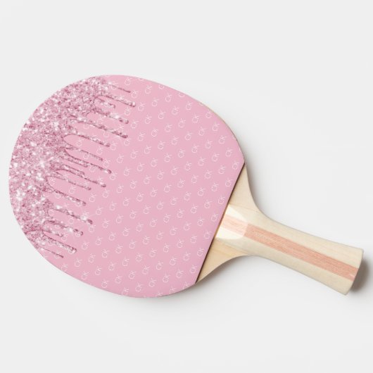 Roze glitterdrip spartelend monogram patroon tafeltennisbatje (Zijkant)