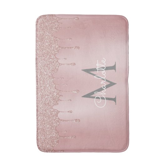 Roze Glitterdruppels Monogram Chic Script Badmat (Voorkant Verticaal)