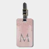 Roze Glitterdruppels Monogram Elegant Meisjesachti Bagagelabel (Voorkant verticaal)