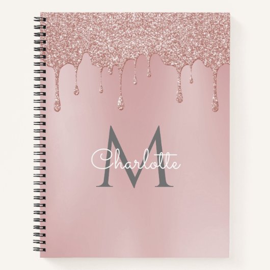 Roze Glitterdruppels Monogram Elegant Meisjesachti Notitieboek (Voorkant)