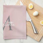 Roze Glitterdruppels Monogram Meisjesachtig Schrif Theedoek (Quarter Fold)