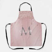 Roze Glitterdruppels Monogram Modieus Meisjesachti Schort (Voorkant)