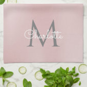 Roze Glitterdruppels Monogram Vrouwelijk Schrift Theedoek (Gevouwen)