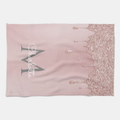 Roze Glitterdruppels Monogram Vrouwelijk Schrift Theedoek (Horizontaal)