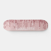 Roze glitterdruppels persoonlijk skateboard (Horizontaal)