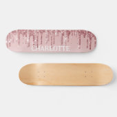 Roze glitterdruppels persoonlijk skateboard (Horizontaal)