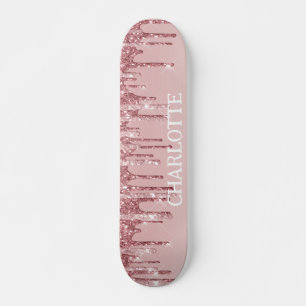 Roze glitterdruppels persoonlijk skateboard