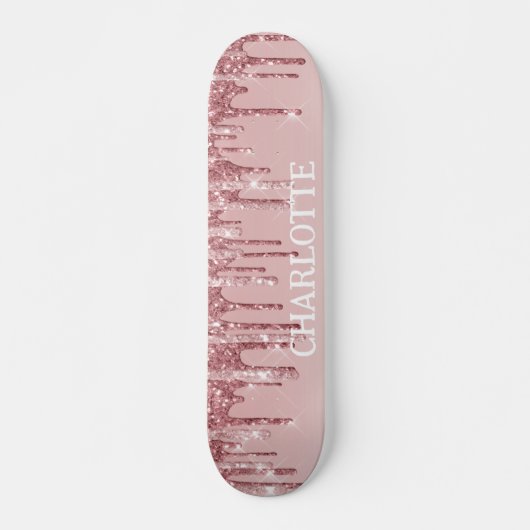 Roze glitterdruppels persoonlijk skateboard (Voorkant)